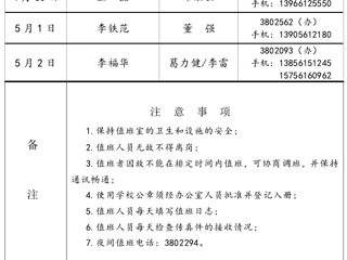色综合久久久久无码专区（相山校区）学校办公室2016年劳动节假期值班表