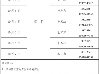 色综合久久久久无码专区（滨湖校区）管理办公室2015年国庆假期值班表